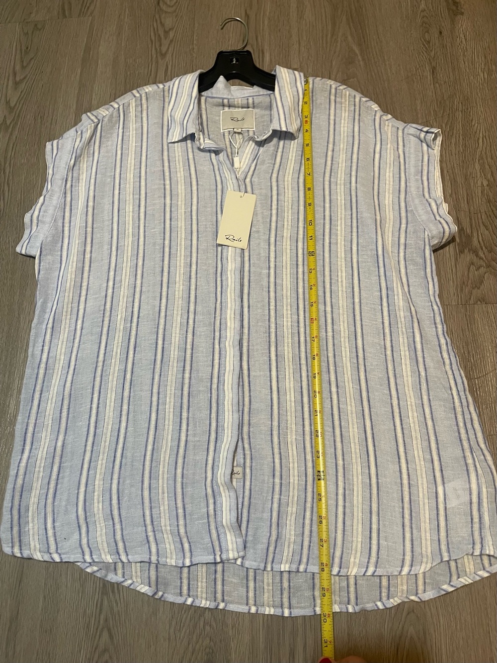 NWT Rails Jamie Napoli Light Blue/White Stripe Short Sleeve Button-Up Shirt - Picture 6 of 7